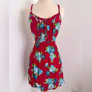 Hollister Hot Pink Floral Strappy Smocked Dress